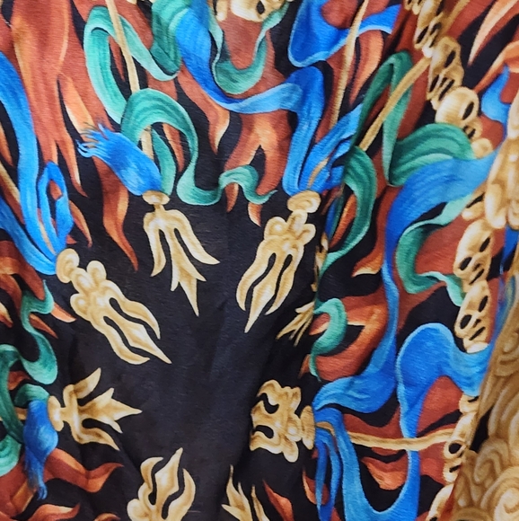 MISPLACED COWBOY Vintage 90’s Runway Skull Baroque Print Silk Blend Scarf 32x32 - Picture 9 of 16